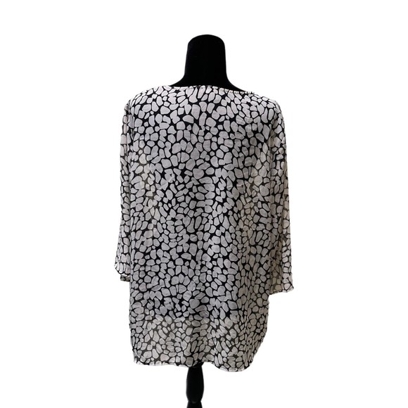 Elementz Woman Black and White Chiffon Blouse, 2X, Pre-owned - Picture 2 of 8